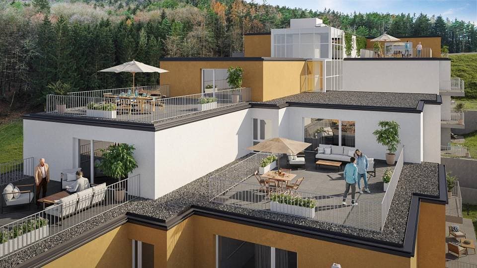 Großzügige Dachterrassen der Wohnanlage Senftenberg